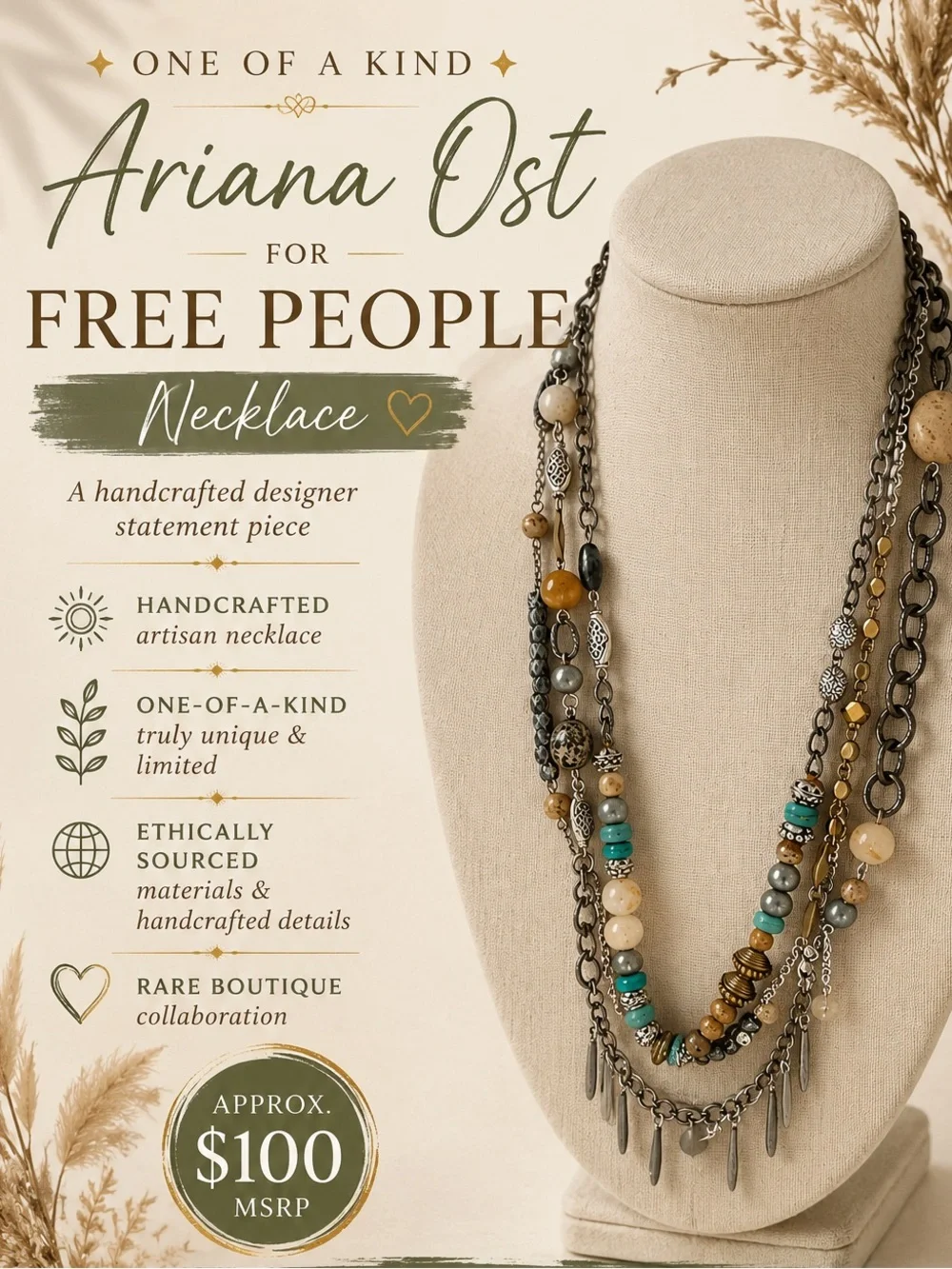 Ariana Ost x Free People Multicolor Layered Necklace NWOT